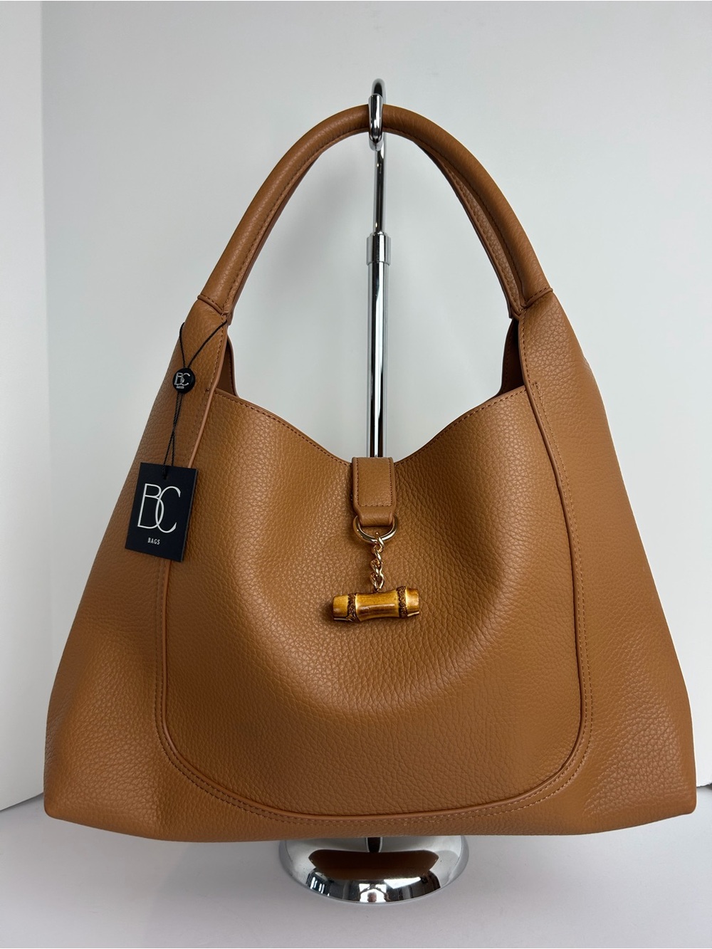 BC Bags Women's Handbag Tote PU Pebbled Camel Removable Pouch Double Handle NWT